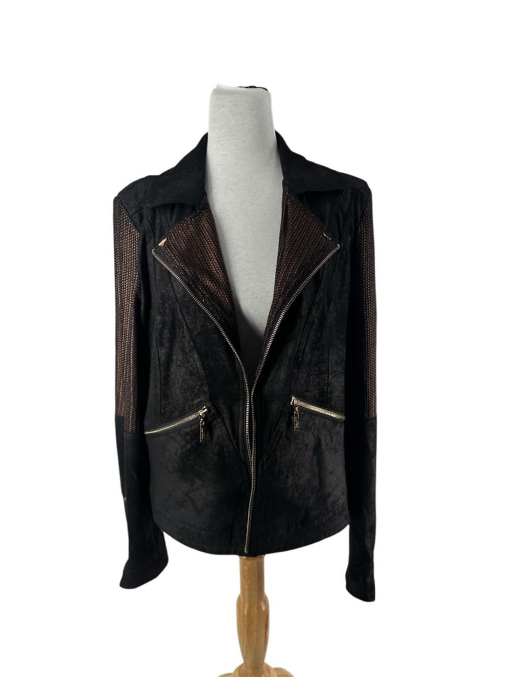 Joseph Ribkoff Two-tone Moto Jacket Style vegan leather eyelet closure sz lg - Picture 9 of 9